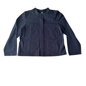 Eileen Fisher XL Cotton Mandarin Collar Shirt Jacket Black Denim Shirt